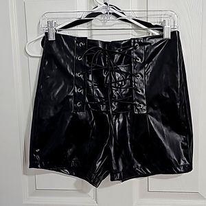 Lace Up Leather Shorts